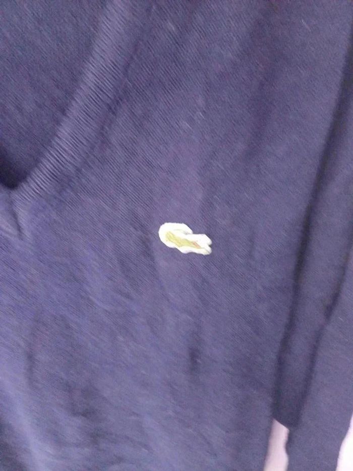 Pull Lacoste col V logo brodé vert taille XL - photo numéro 2