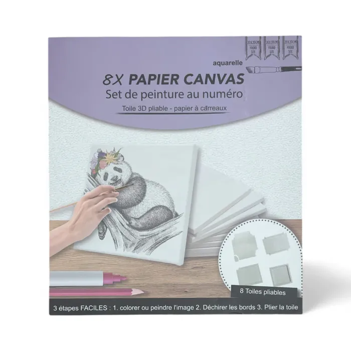 Set Aquarelle – 8 x Toiles Canvas Pliables– motif animal 20x20 cm Neuf