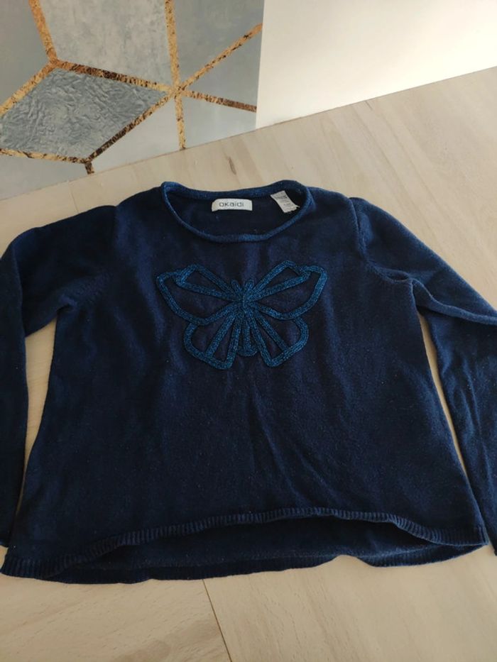 Pull fin bleu marine papillon Okaïdi 4/5 ans - photo numéro 2