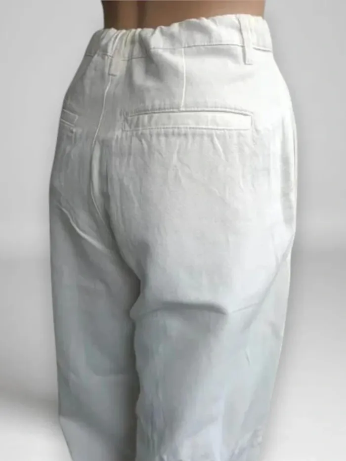 Pantalon blanc,taille haute ajustable,coupe fuselée,lin et coton marque Inditex - photo numéro 8