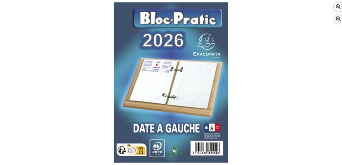 Exacompta Bloc-Pratic 2026, 1 Bloc éphéméride, date à droite, Socle non fourni.