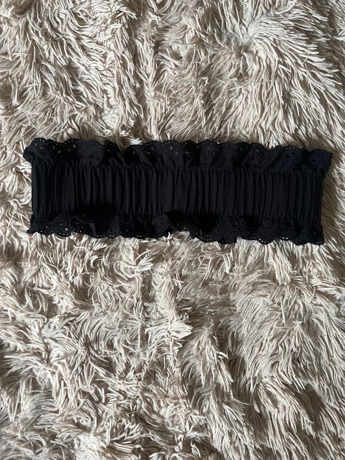 Ceinture noire élastique à volants et broderies - photo numéro 2