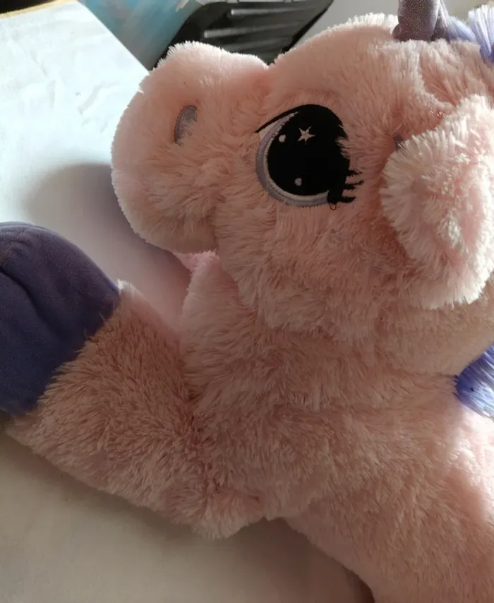Doudou/peluche licorne rose clair et violet - photo numéro 2