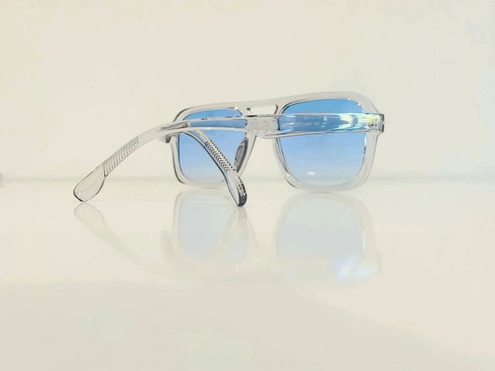 Lunette de soleil mixte transparente verres bleus dégradés UV protection taille large - photo numéro 5