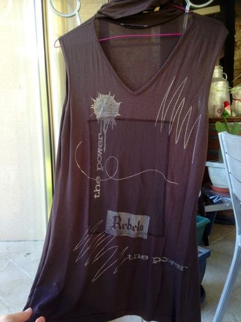 Tunique marron -doré bandeaux pr col