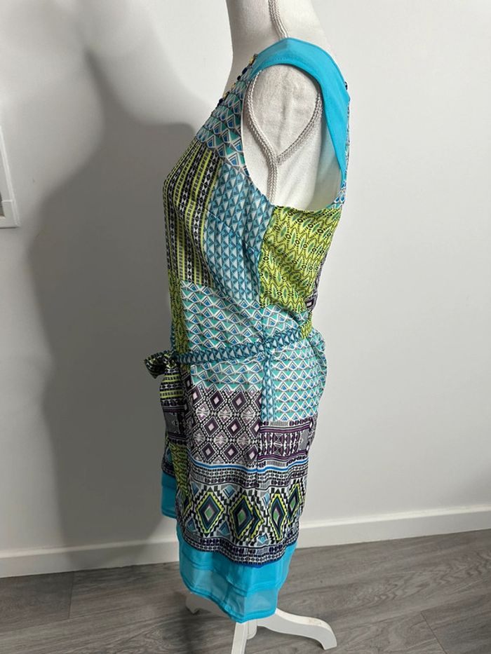 Robe bariolée géométrique verte et bleue Derhy T36 S - photo numéro 5
