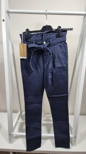 Pantalon Taille Haute Bleu Femme – Ceinture à Nouer – T36 – A18