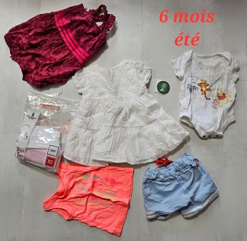 Lot de 6 vêtements 6 mois manches courtes. 4 bodies orchestra/ Disney short robe barboteuse adidas
