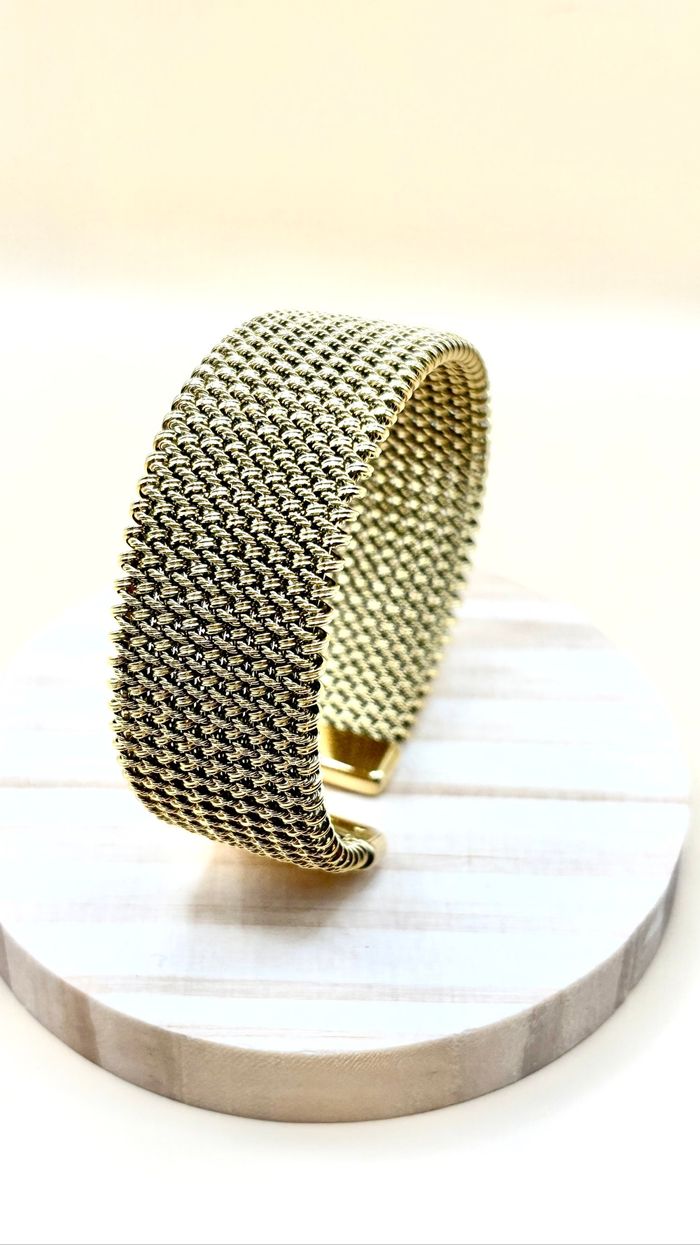 Bracelet large doré maille tressée – Acier inoxydable vintage chic intemporel tendance et résistant neuf - photo numéro 4