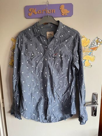Chemise à manches longues bleue à pois blancs, taille Xs, marque Hollister