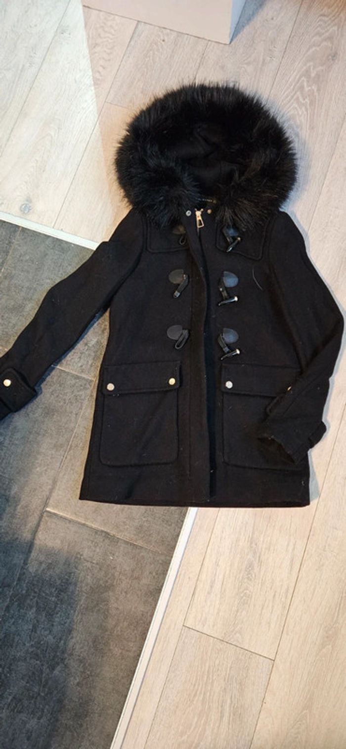 Manteau noir classique avec capuche, Zara Woman, taille XS/24 - photo numéro 2