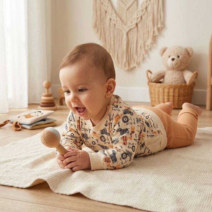 Ensemble Bébé Mixte 6–9 Mois Safari – Tenue Adorable Coton Côtelé Sable & Terracotta - photo numéro 1
