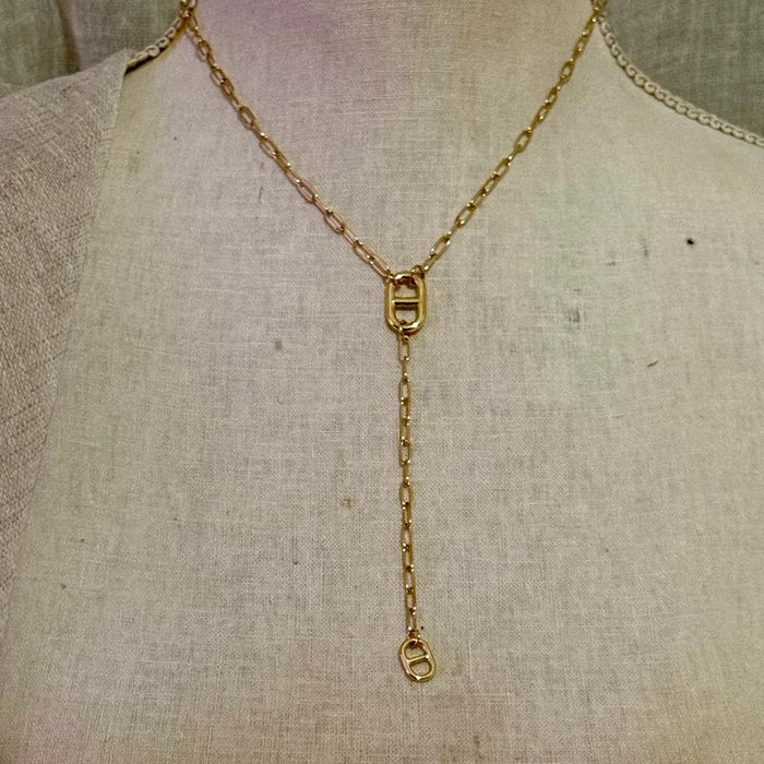 Collier V chaîne épaisse maillons farandole acier inoxydable or réglable - photo numéro 2