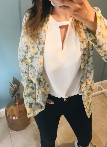 Blazer Vert Motifs Fleuris M