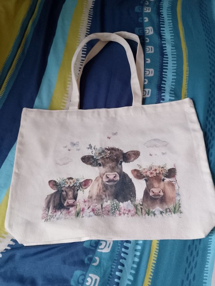 Sac de course motifs vaches fleuries neuve - photo numéro 2