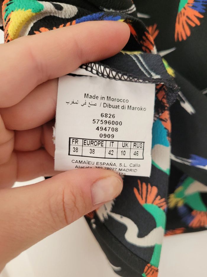 Blouse manches courtes noires à motifs Camaïeu T38 - photo numéro 4