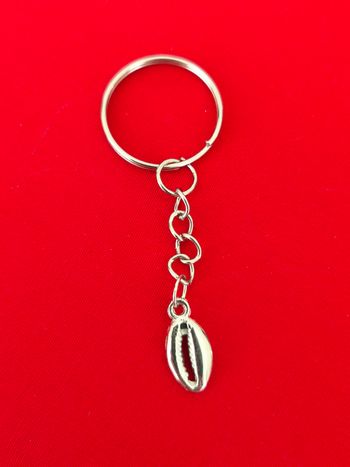 Porte clé argenté coquillage de cauris