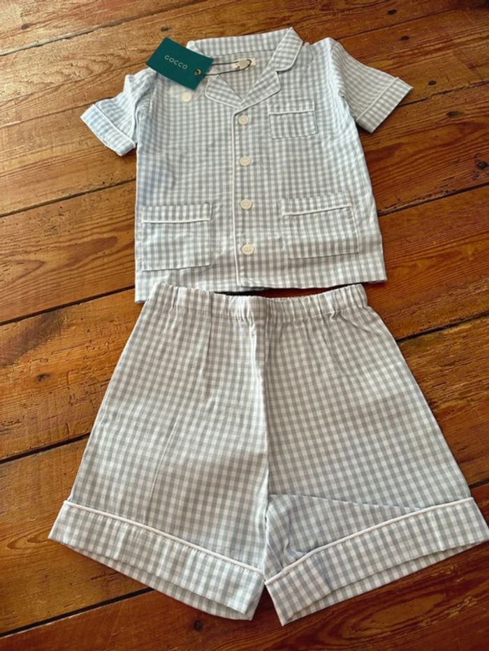 NEUF Gocco pyjama été léger 2 pièces carreaux Vichy 1 an 12-18 mois short chemise - photo numéro 2