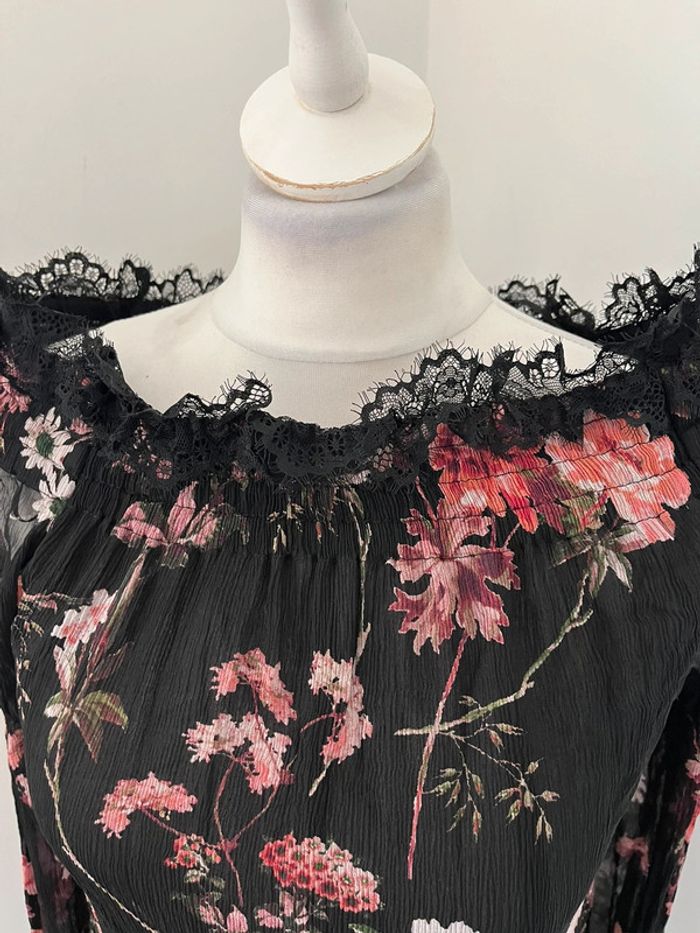 Blouse en soie noire à fleurs The Kooples S - photo numéro 3