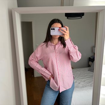 Chemise rayée rose et blanche Mango 