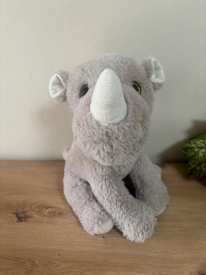 Doudou peluche rhinocéros gris blanc zd trading action