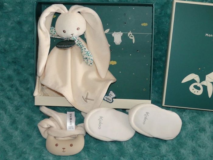 Doudou coffret naissance lapin Kaloo plat crème 🐰Neuf - photo numéro 3