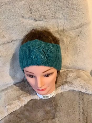 Bandeau tête avec fleur  taille unique bleu vert  et argenté taille S (1123)