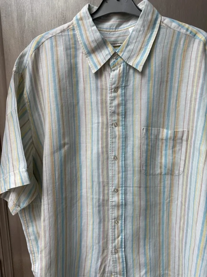 Chemise à rayures légère été blanc, bleu jaune - photo numéro 4