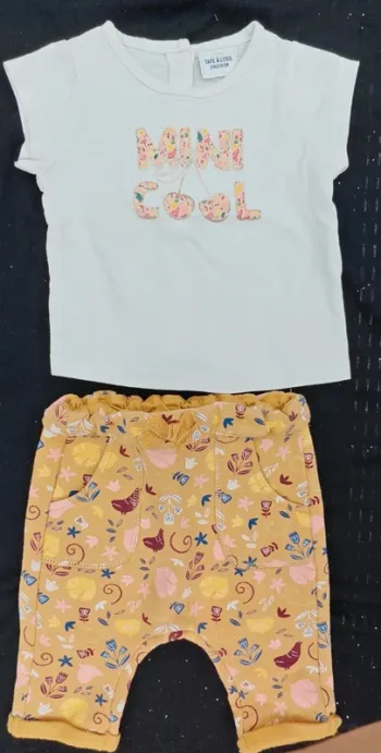 Ensemble Fille Tape à l’œil  t-shirt Mini Cool + pantalon chaud – 3 mois