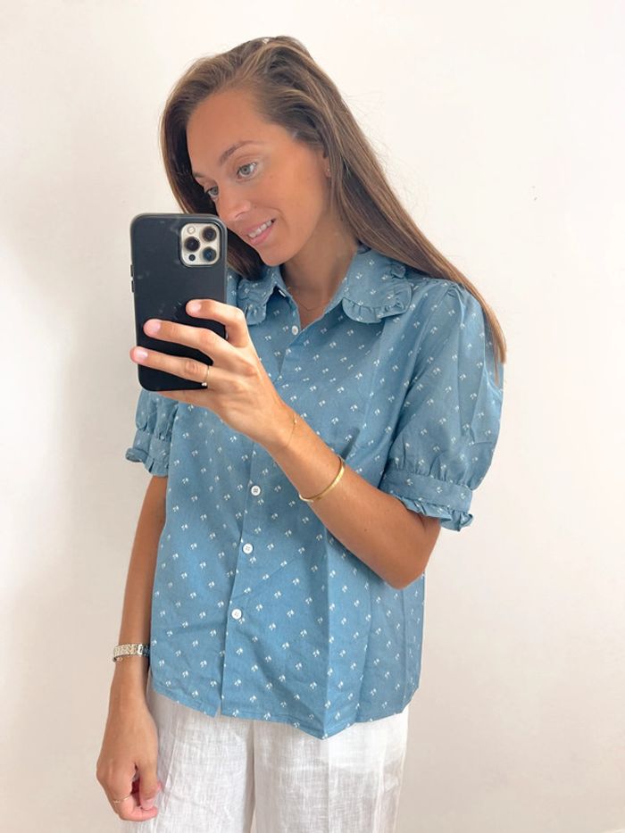 🌟 Chemise sans manches bleu et blanche motifs palmiers - photo numéro 14