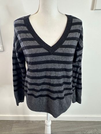 Pull marinière cachemire et laine gris et noir pailleté Maison 123 T38 M