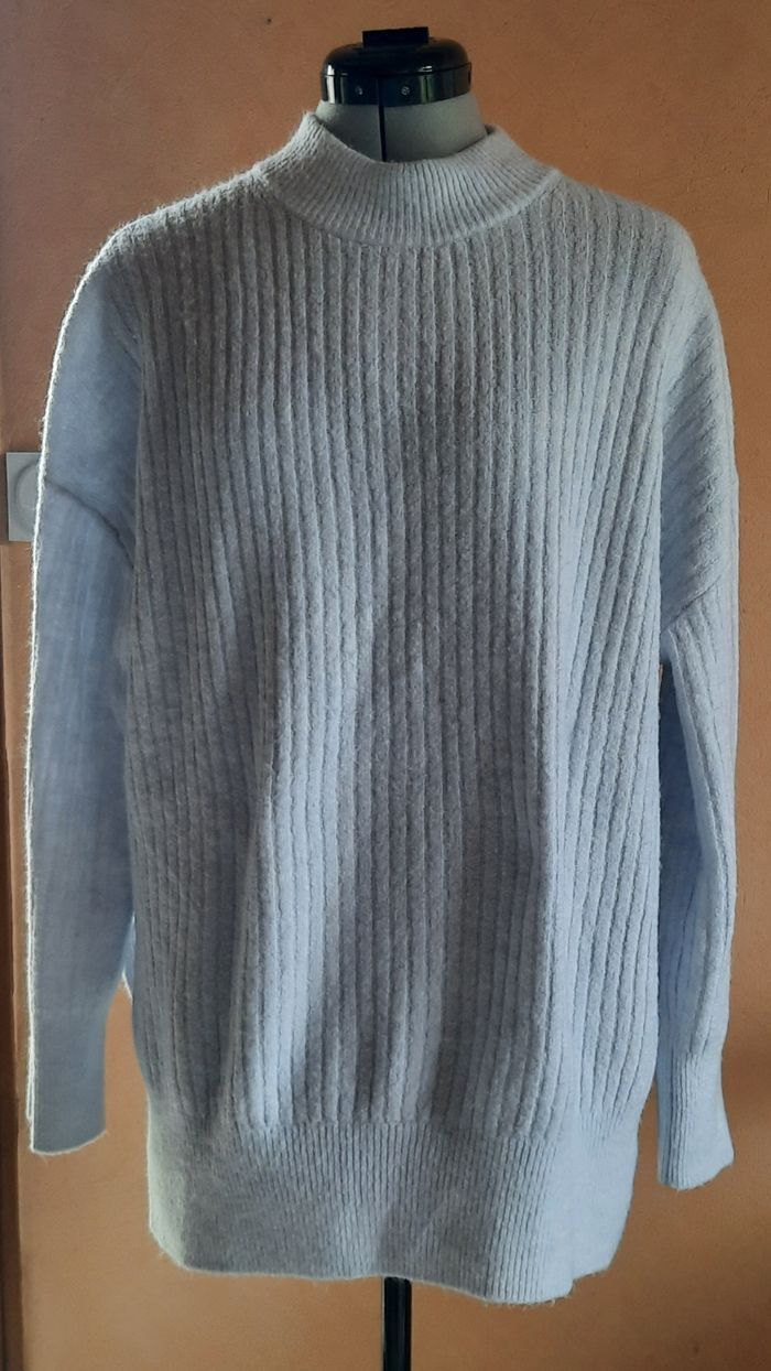 Pull chaud bleu clair oversize, femme, H&M, taille XS/34 - photo numéro 3