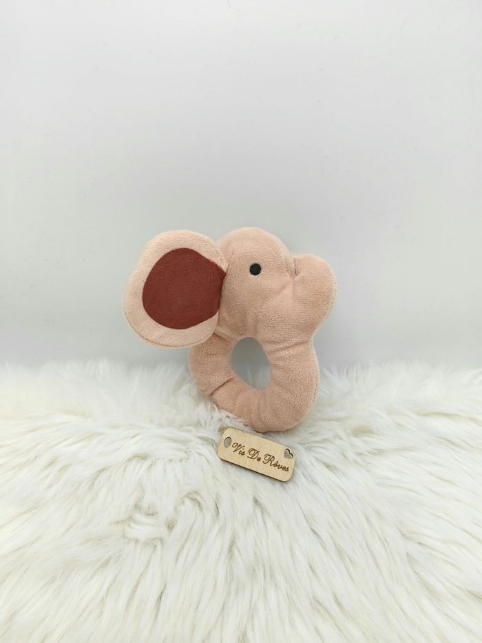 Doudou peluche Hochet Éléphant rose
