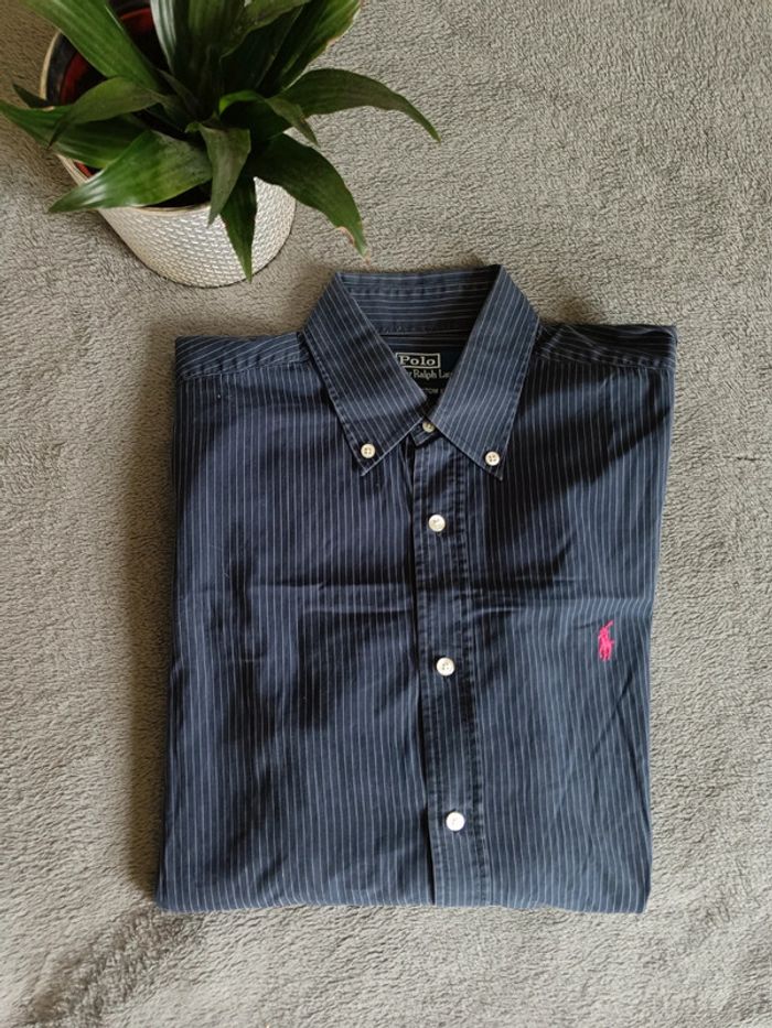 Chemise Ralph Lauren rayée bleu marine