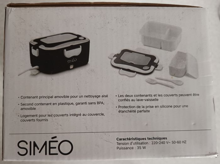 Lunch box Noir SIMEO Electrique LBE195 Neuf et Complet 35W prise EU 1,5L - photo numéro 2