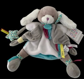 ❤️B4854 DOUDOU ET COMPAGNIE Chien Marionnette  Gris Blanc Bleu Toopi