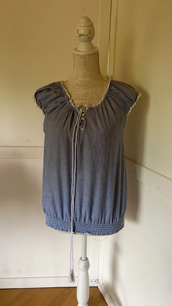 Blouse femme été taille 38 via28 bleu rayé