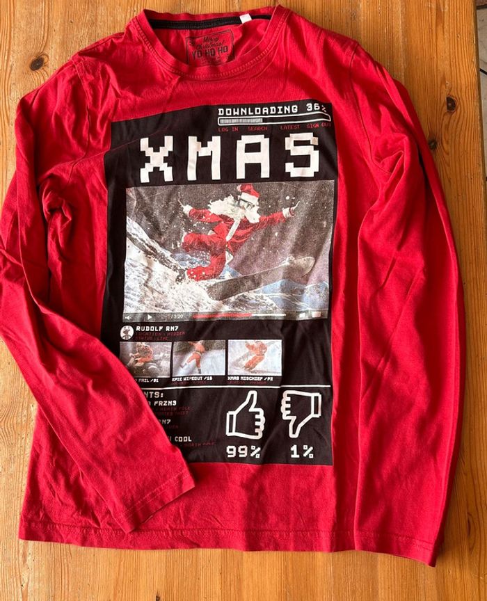 Tee Shirt manches longues rouge Xmas C&A 13/14 ans Comme neuf