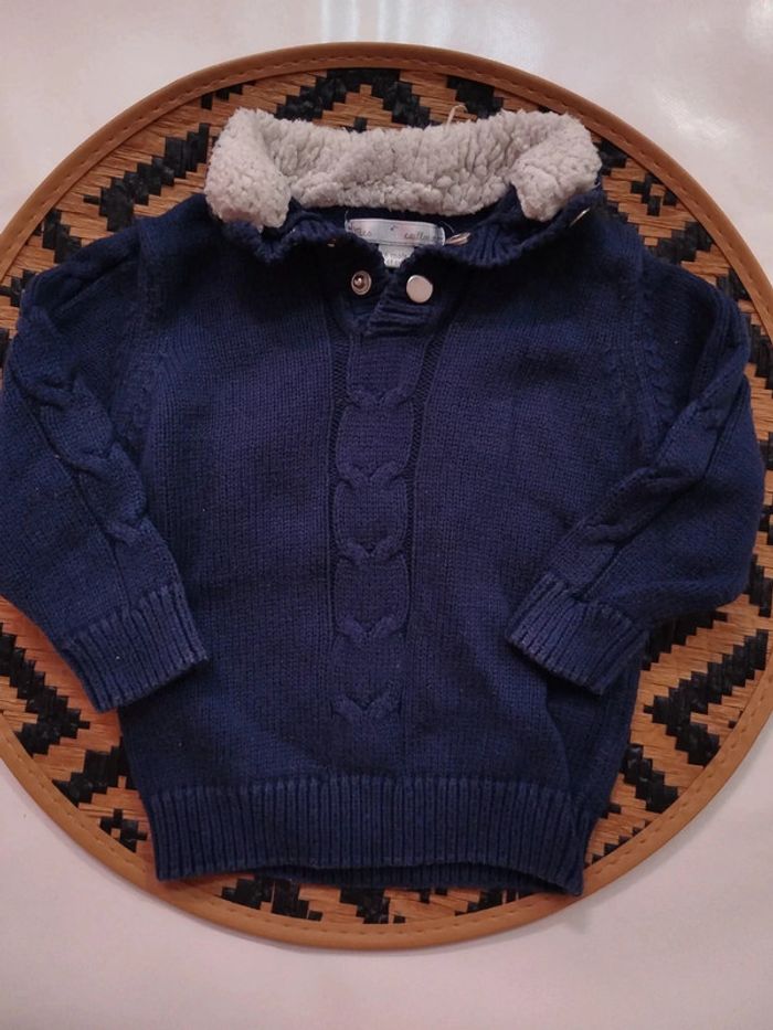 Pull  sweat tricot bébé 6 mois garçon col aviateur sherpa - photo numéro 5