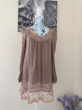 Blouse fluide manches transparentes t 38 marron clair