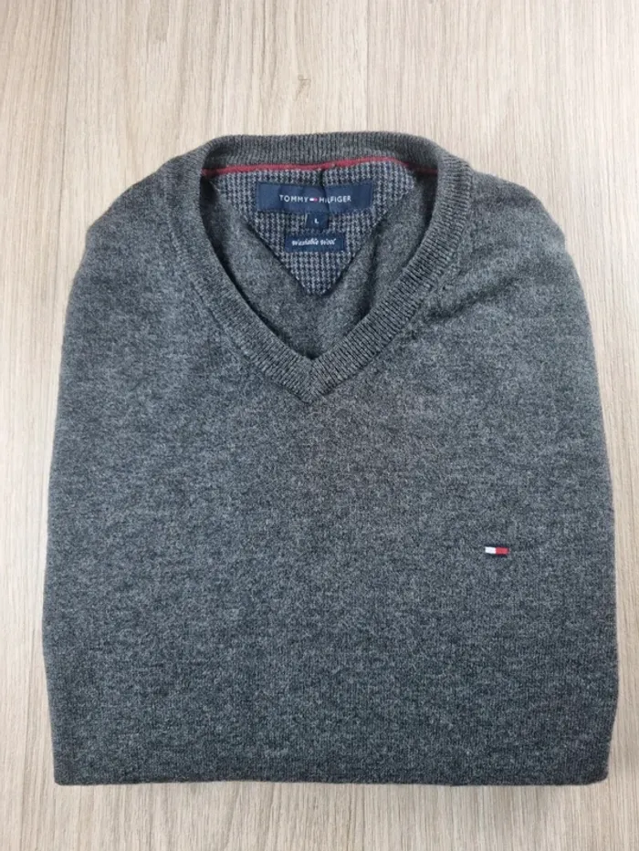 Pull a col V Gris foncé Laine Tommy Hilfiger Homme Taille S