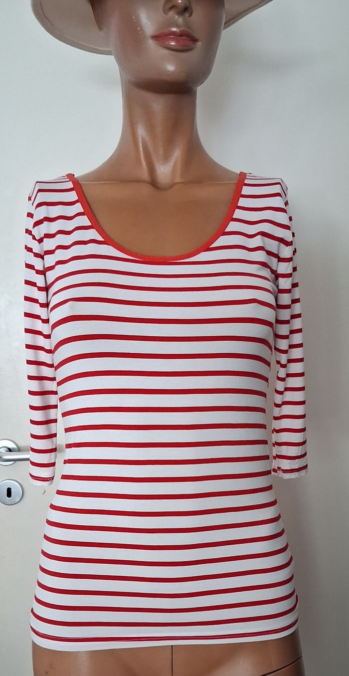 Top marinière rouge blanc Made in Italy manches 3/4 - photo numéro 1