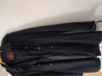 Manteau veste trench noir caban paletot mi long 3/4 boutons officier col perfecto femme taille 38 40