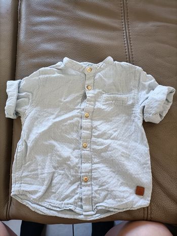 Chemise courte manche gris/bleu