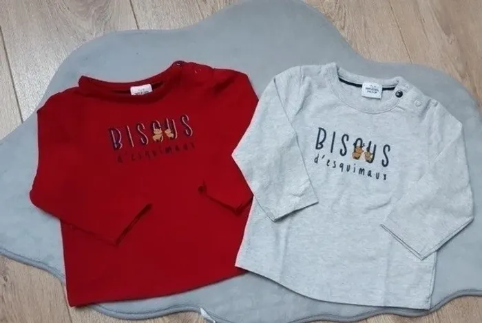 lot de 2 tee-shirts tape à l'oeil 12 mois neufs jamais portés - photo numéro 2