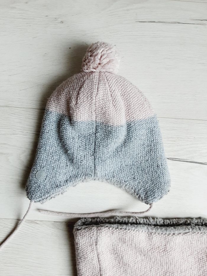 Vêtement fille bonnet coeur pompon rose et gris Okaïdi 3 ans - photo numéro 5