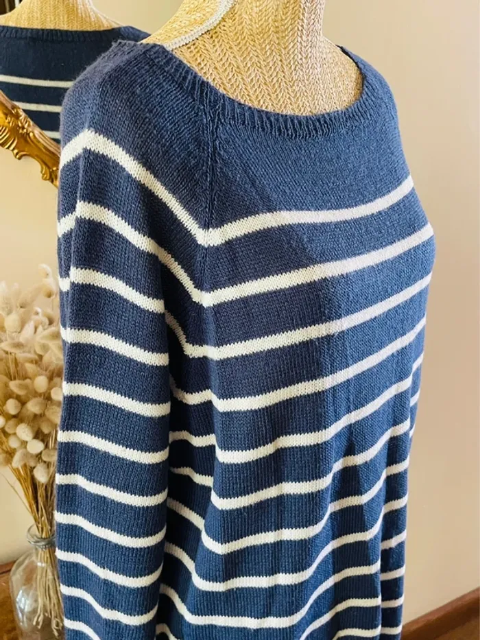 sublime Pull mariniere rayures bleu marine et blanc manches longues col bateau - photo numéro 3