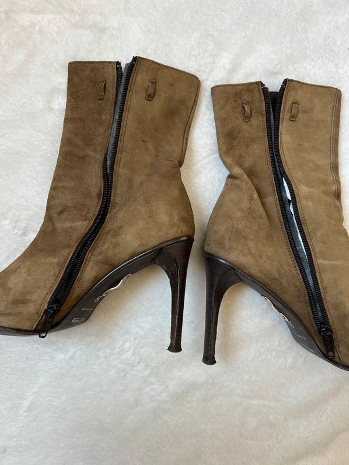 Bottines talons kaki cuir daim Forestcore y2k vintage made in Italy 🇮🇹 90s - Pointure 39 - photo numéro 5