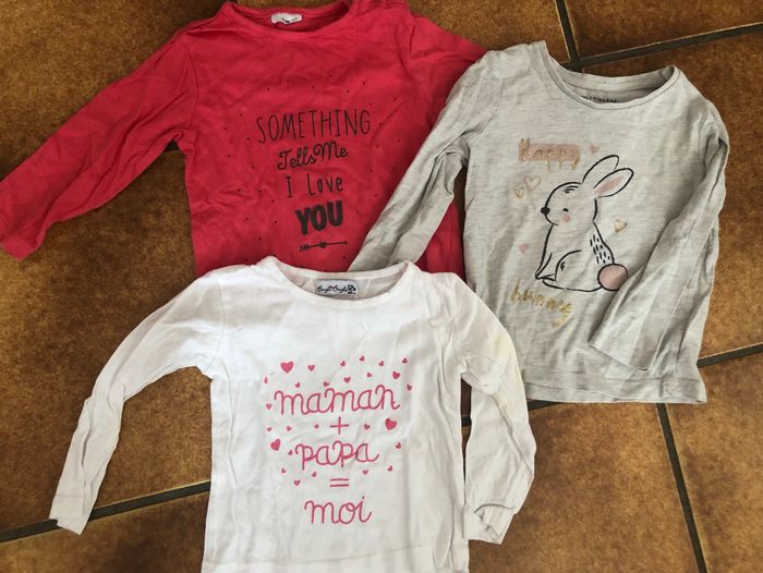 Lot de 3 tee-shirts manche longue fille 12 mois - photo numéro 2