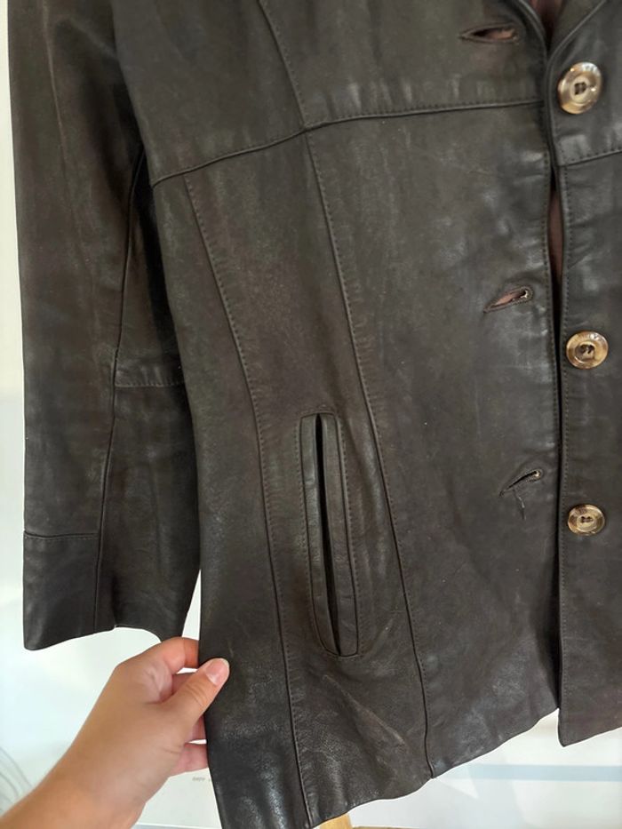 Veste en cuir noire Vintage Aqua Leather taille M/38 - photo numéro 4